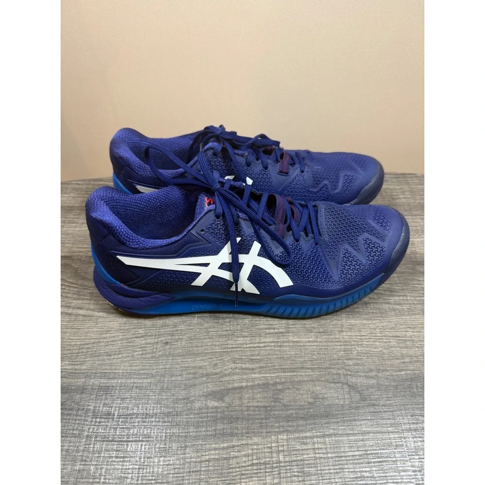 ASICS Gel-Resolution 8 Men Blue White Tennis Shoes 1041A079 Sneaker 9.5